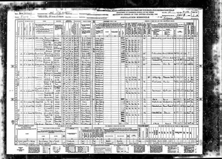 1940 Essex County Census Glen Ridge