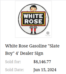 White Rose Gasoline "Slate Boy" 4' Dealer Sign